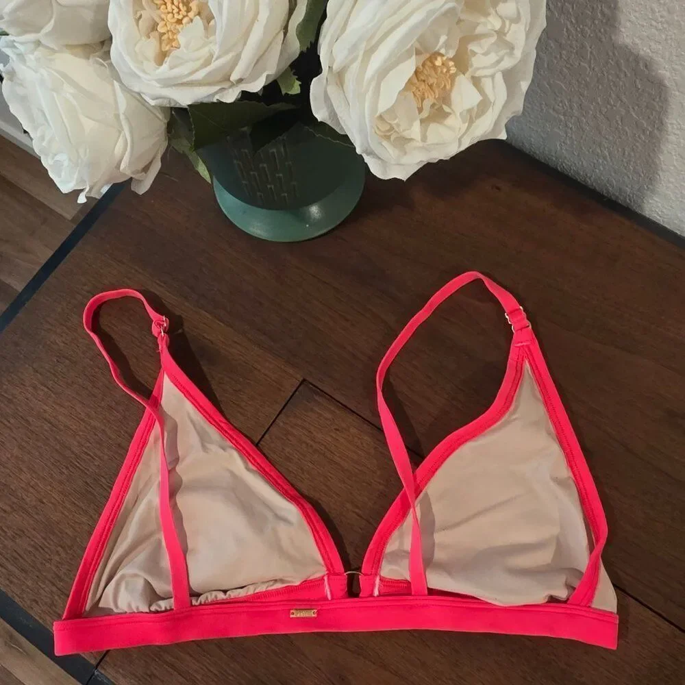 PINK Victoria’s Secret Neon Embroidered Bikini Top Sz L